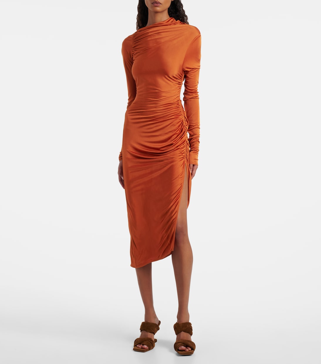 Svita ruched satin jersey midi dress | Rick Owens