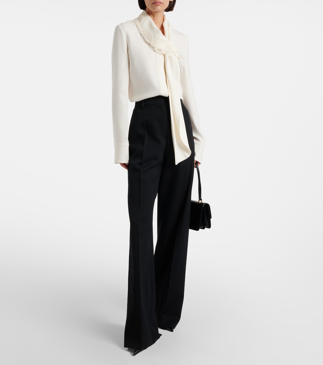 Lace-trimmed silk-blend georgette blouse | Oscar de la Renta