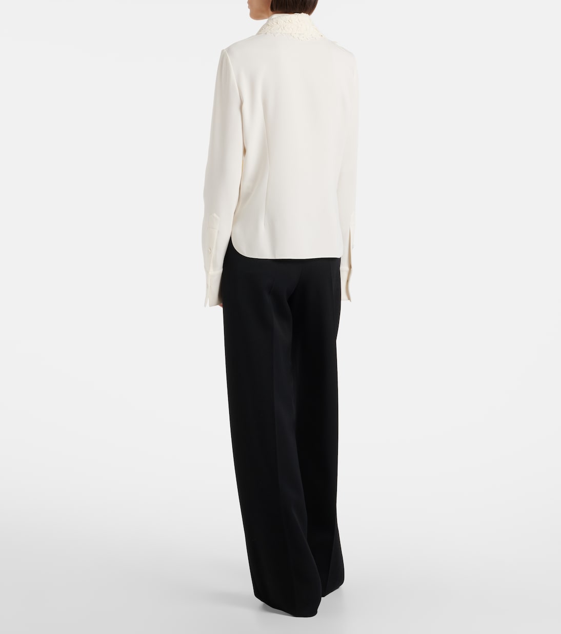 Lace-trimmed silk-blend georgette blouse | Oscar de la Renta