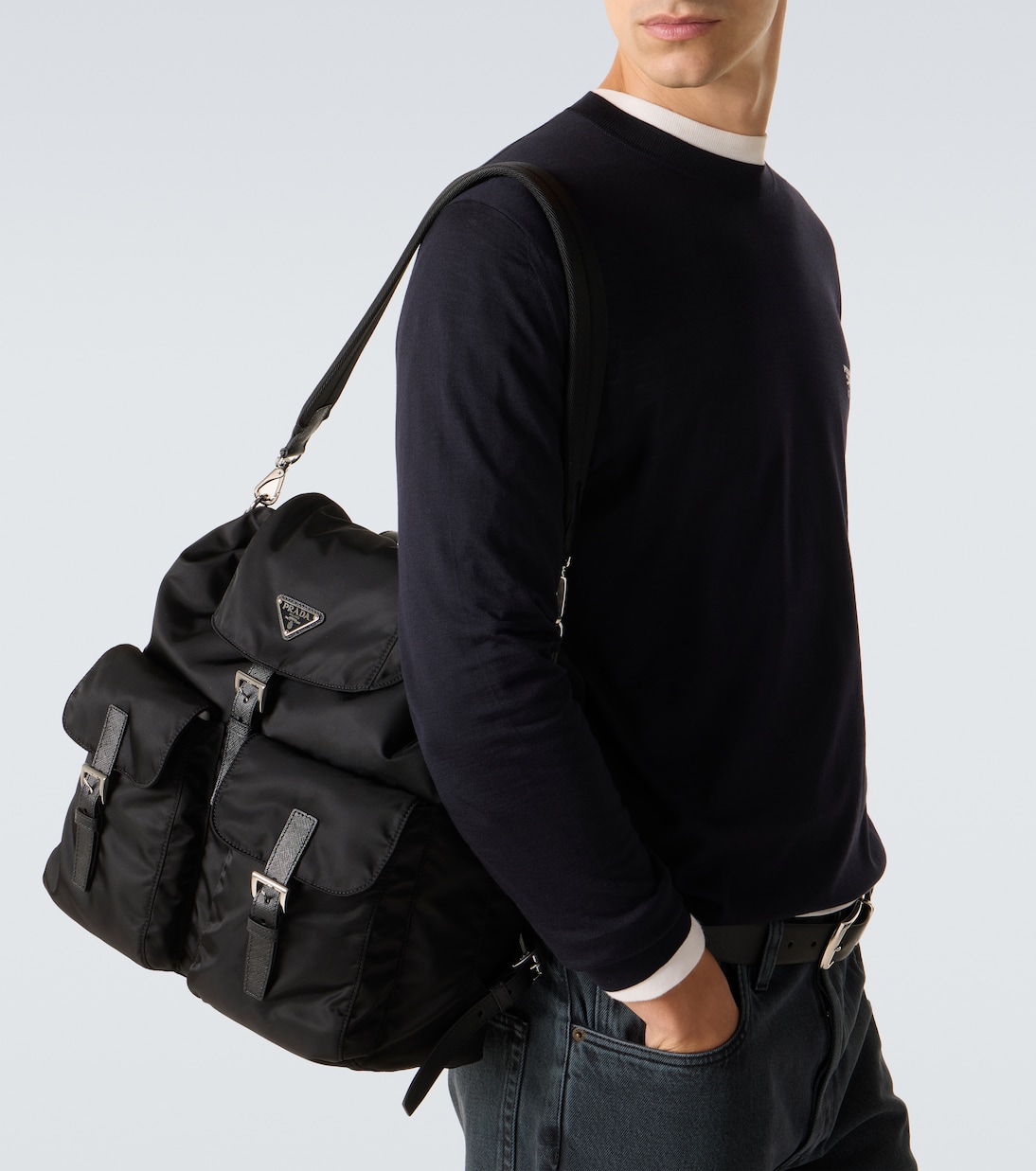 Re-Nylon leather-trimmed backpack | Prada