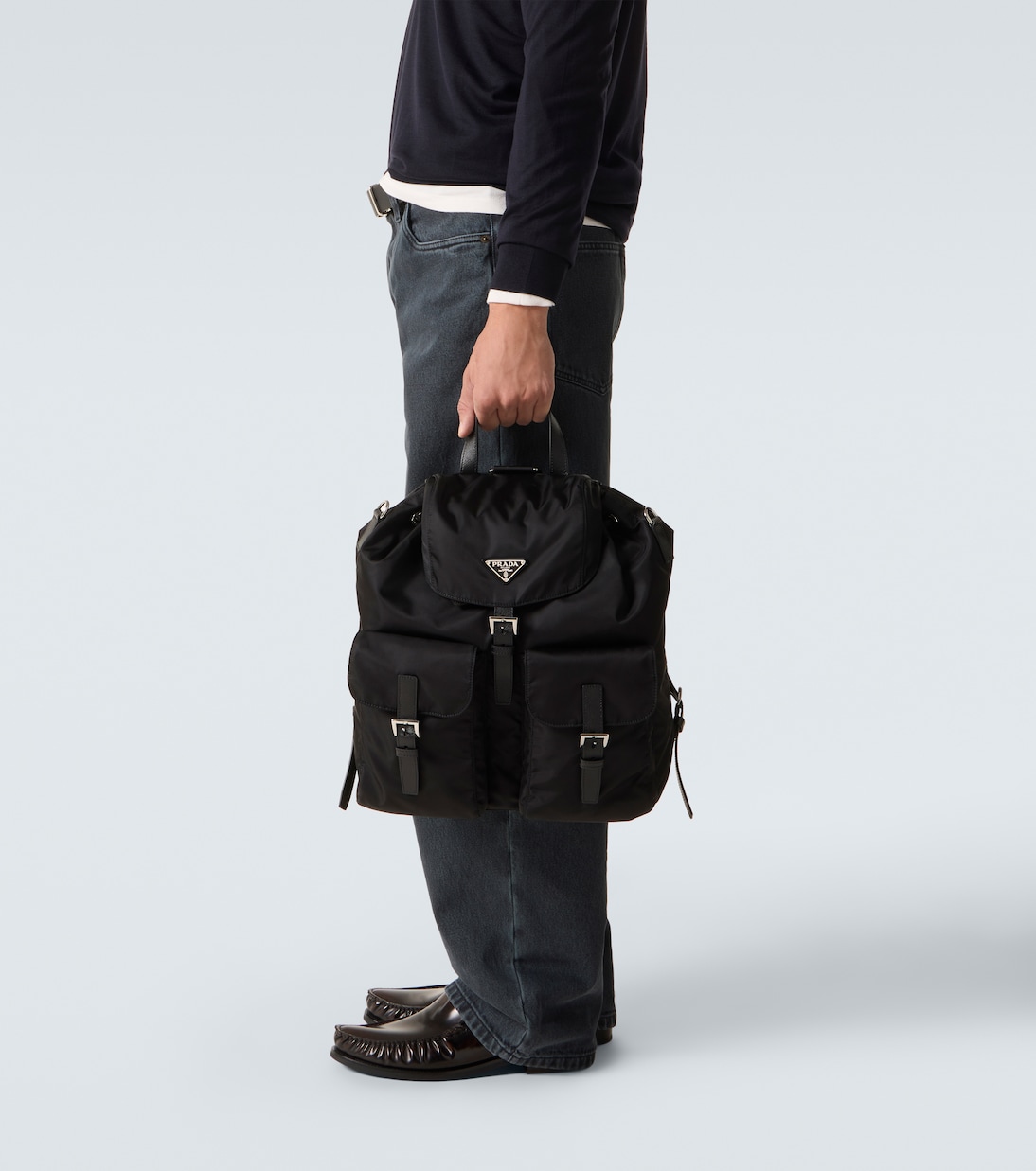 Re-Nylon leather-trimmed backpack | Prada