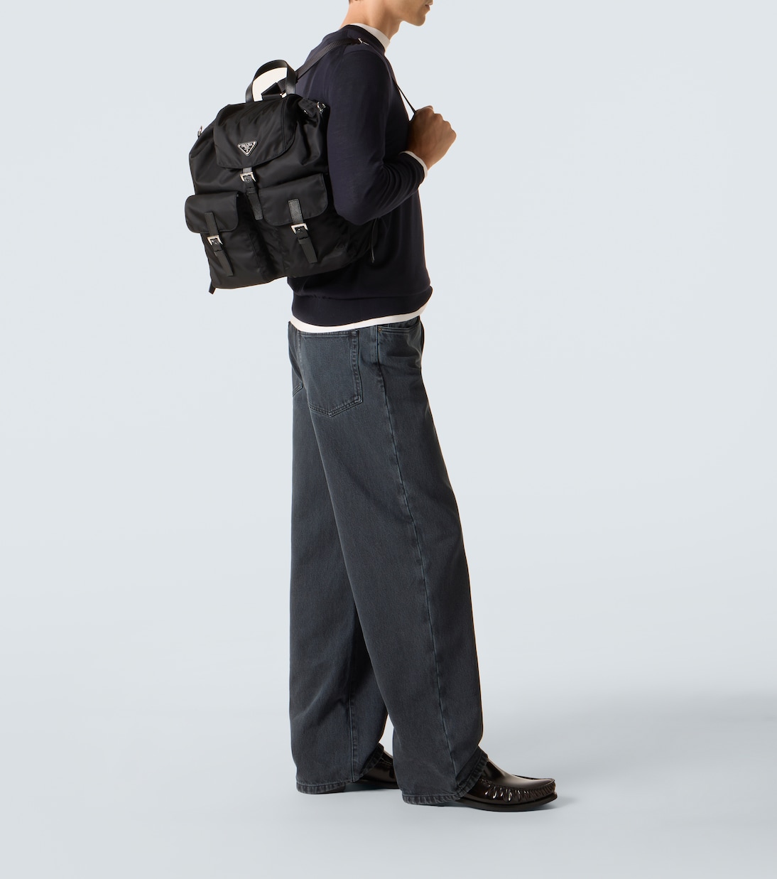Re-Nylon leather-trimmed backpack | Prada