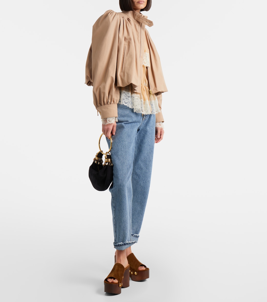 Mules compensées en daim à clous | Gianvito Rossi