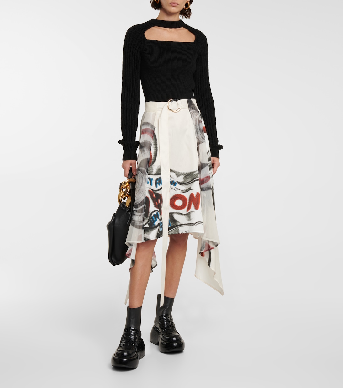 Falda midi organza y algodón estampada | JW Anderson