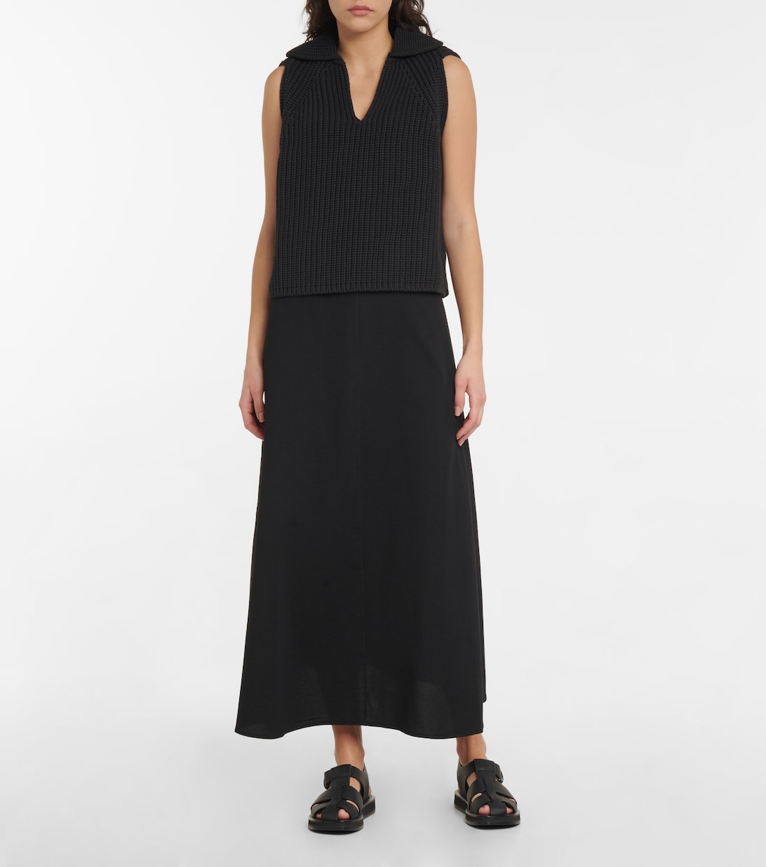 Ribbed-knit cotton-blend sweater vest | Deveaux New York
