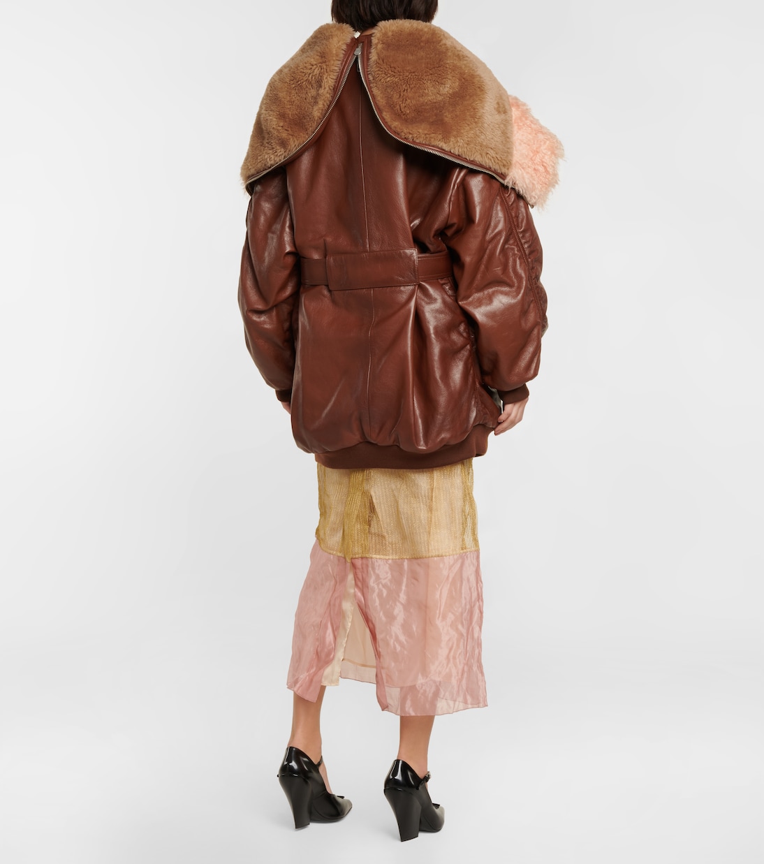 Mantel aus Leder mit Shearling | Prada