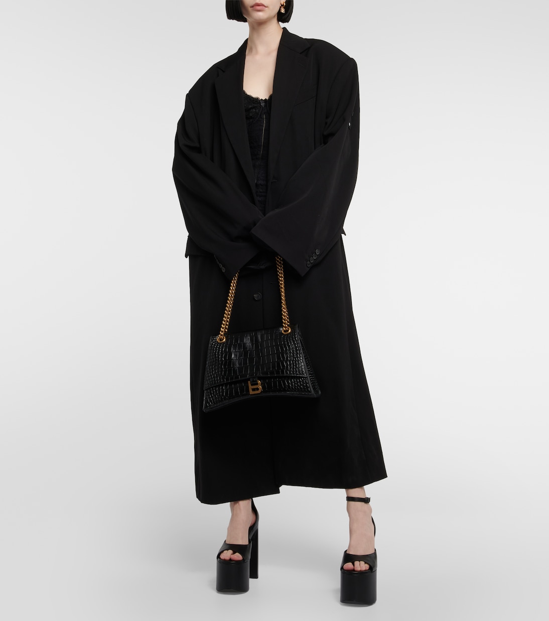 Crush Medium croc-effect leather shoulder bag | Balenciaga