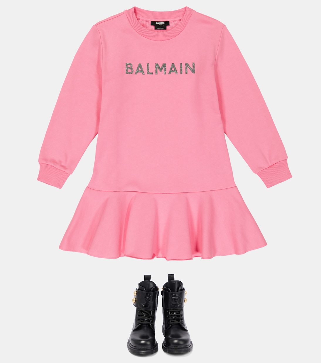 Drop waist cotton sweatshirt dress | Balmain Kids