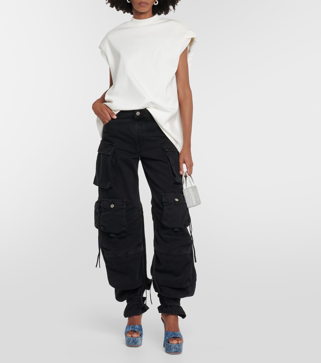 Mules con plataforma Dalida en denim | Amina Muaddi