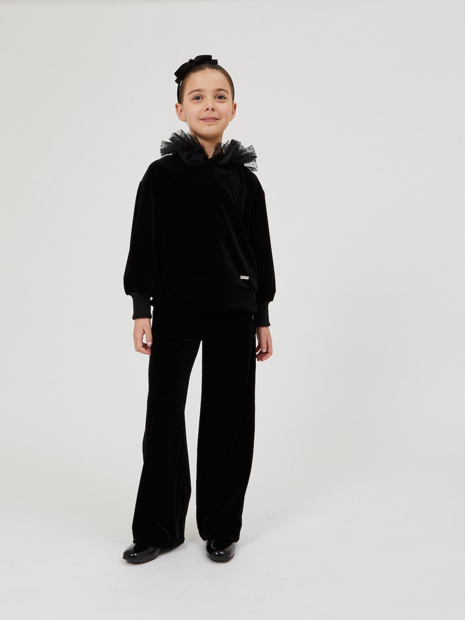 Sudadera con capucha de terciopelo y tul | Monnalisa