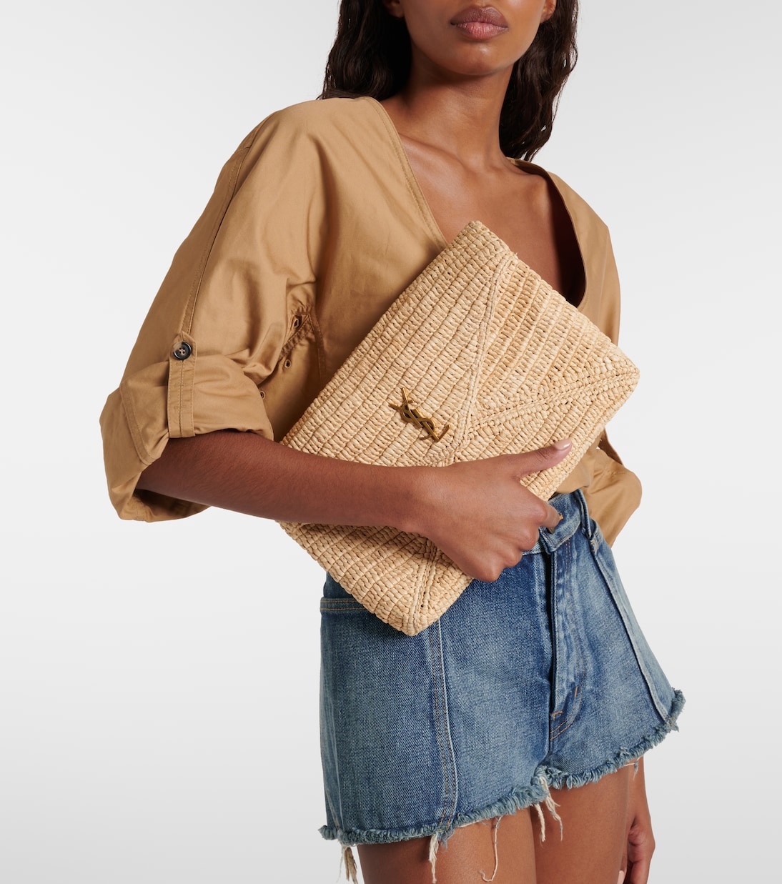 Cassandre Large raffia pouch | Saint Laurent