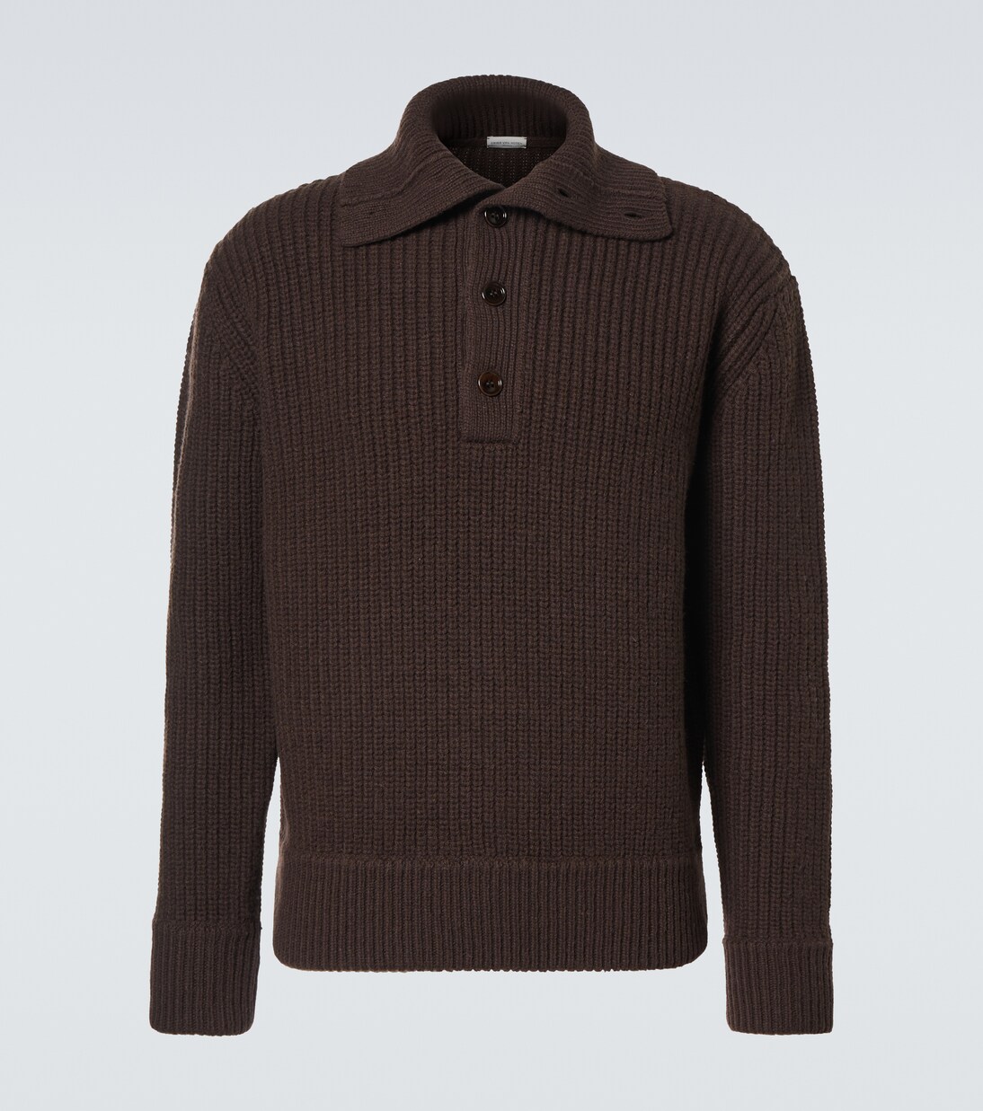 Virgin wool polo sweater in brown - Dries Van Noten | Mytheresa