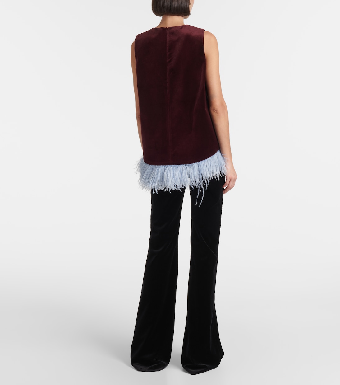 La Scala feather-trimmed cotton velvet top | La DoubleJ