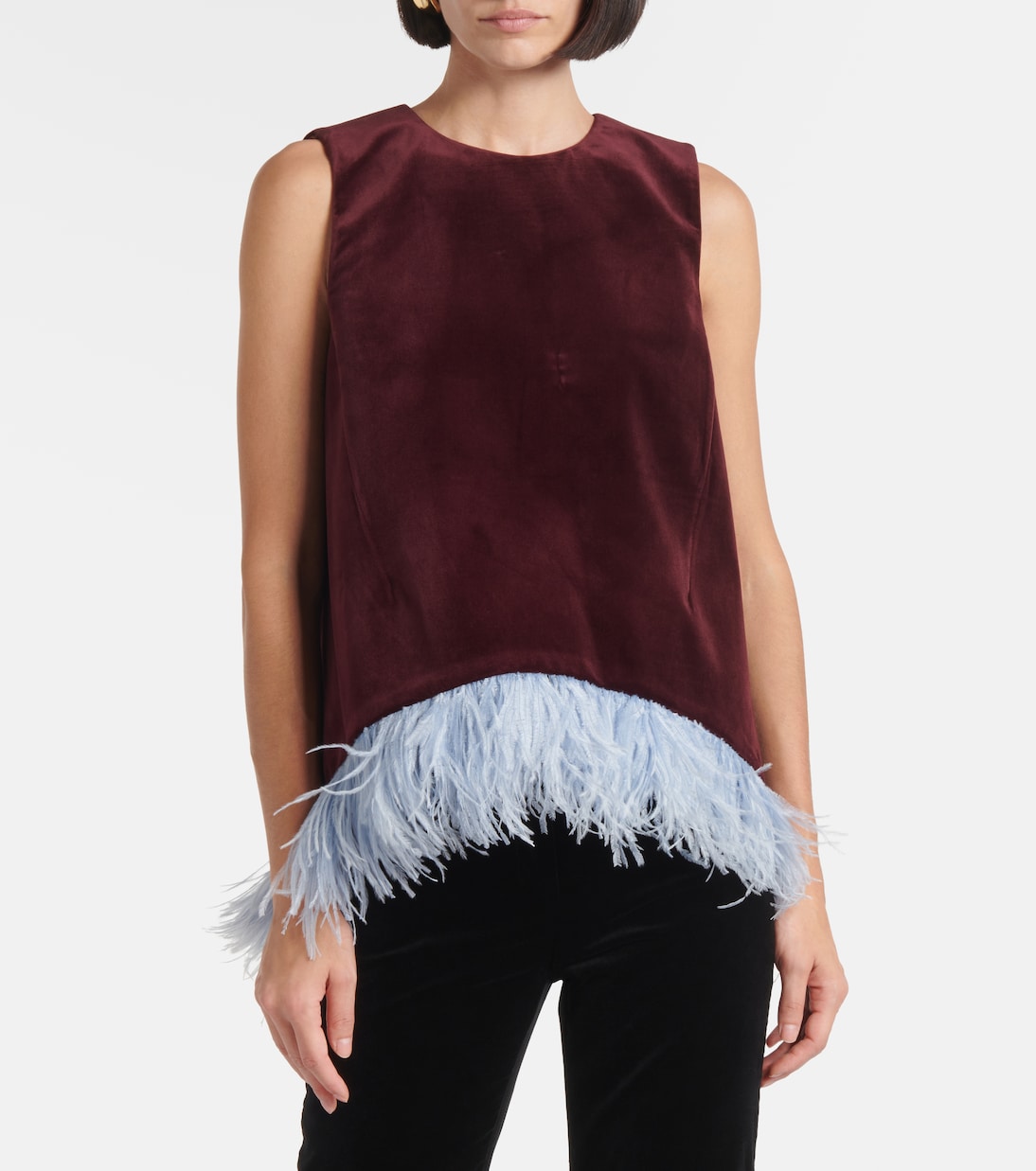 La Scala feather-trimmed cotton velvet top | La DoubleJ