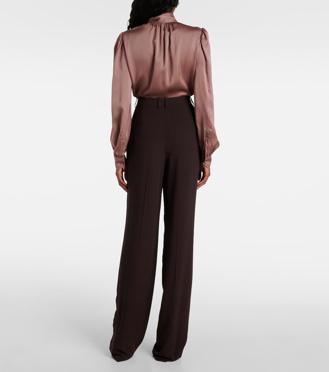 Pantalones Rectos de Seda Crêpe de Tiro Alto Saint Laurent para Jóvenes Modernos