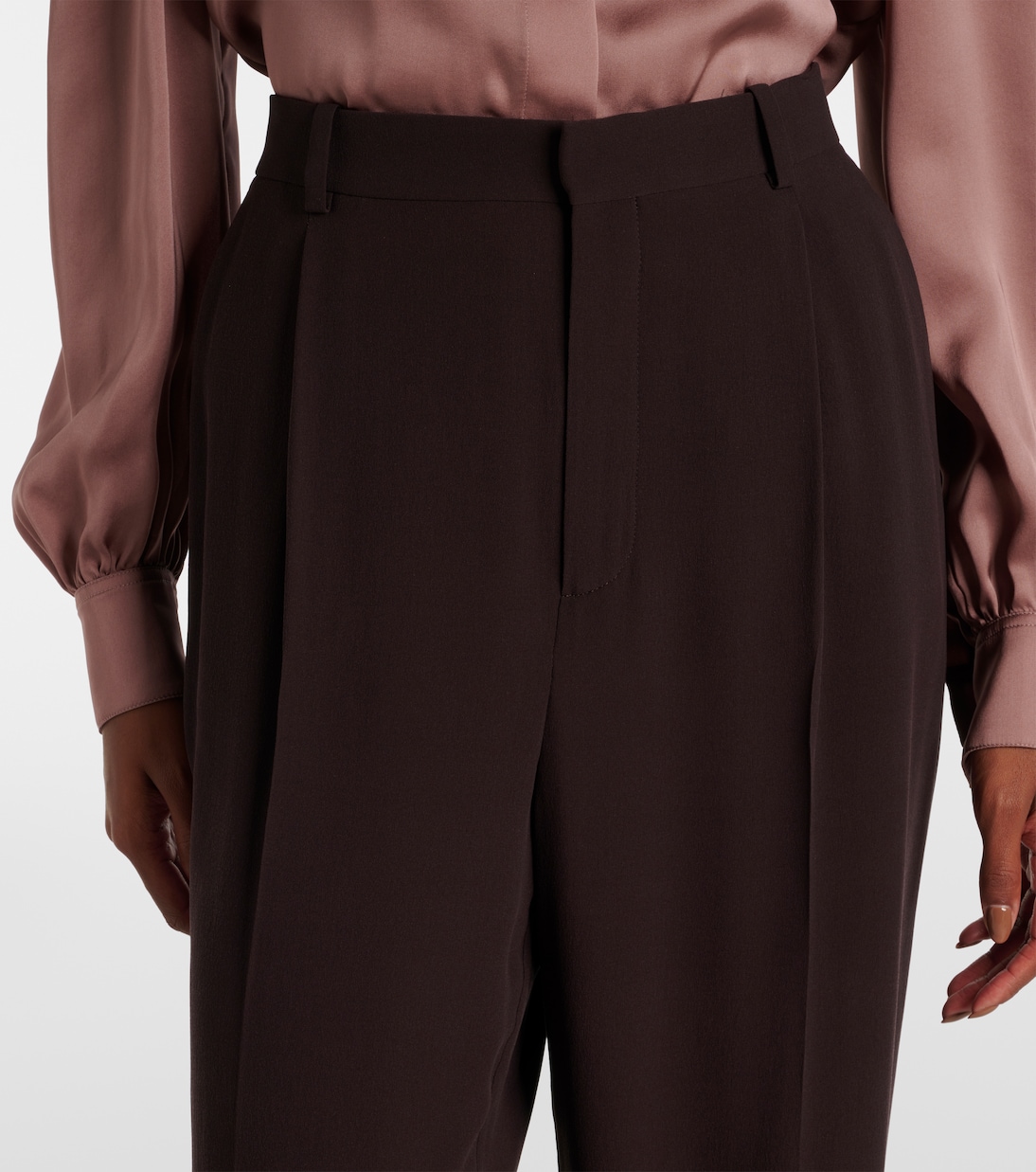 Pantalones Rectos de Seda Crêpe de Tiro Alto Saint Laurent para Jóvenes Modernos