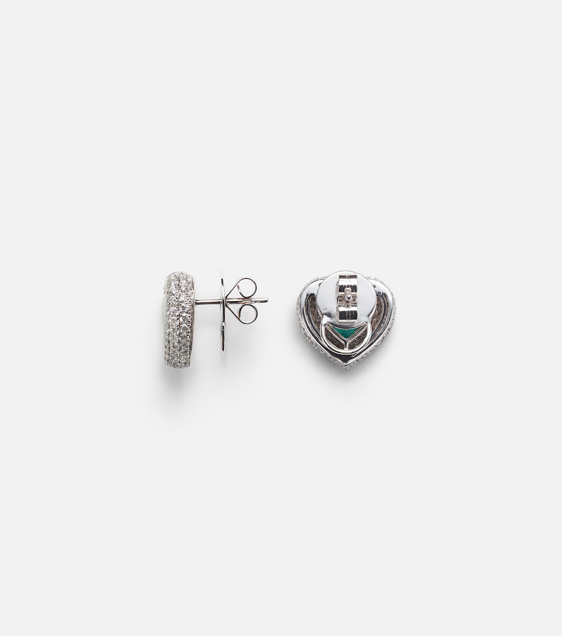 Heart 18kt gold stud earrings with diamonds and emeralds | Kamyen