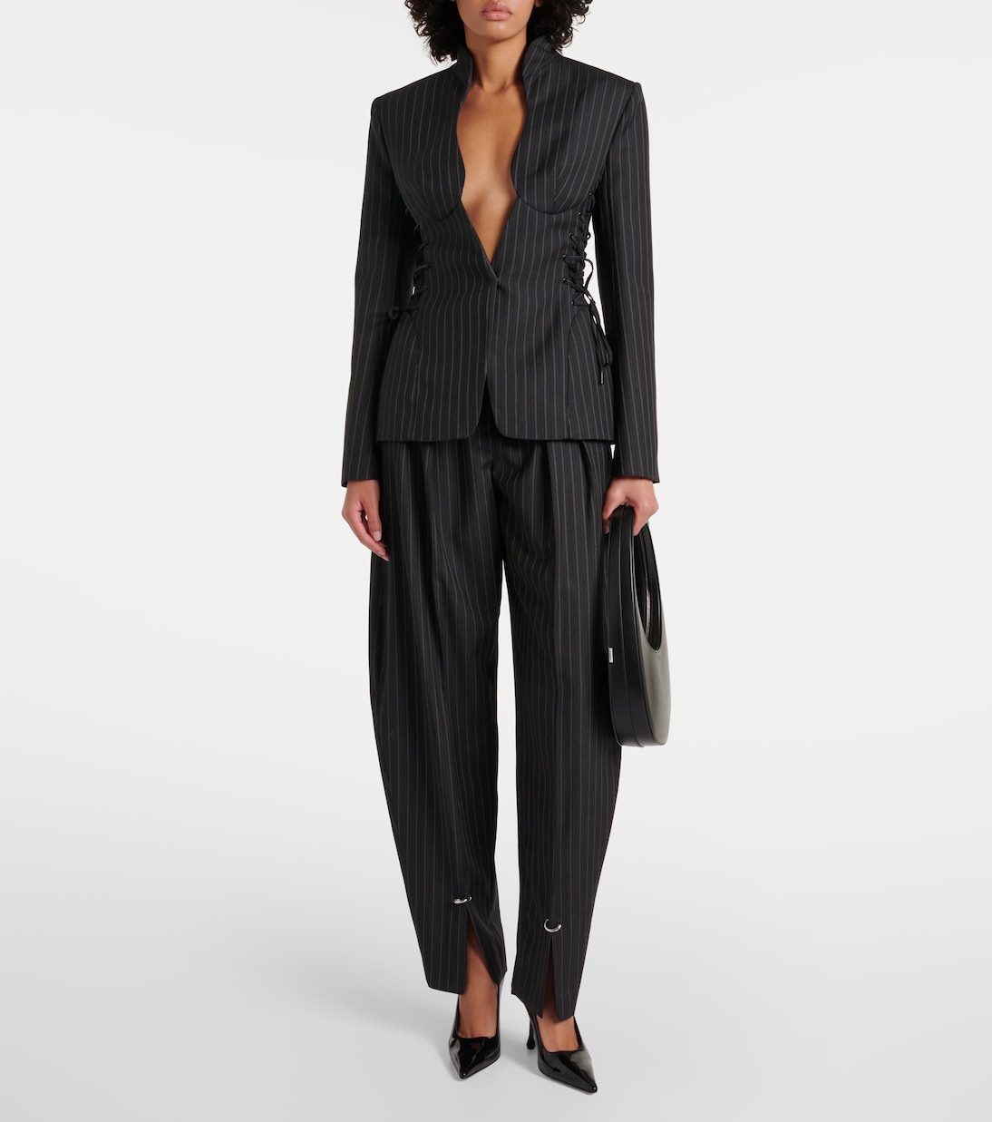 Pantalon barrel rayé en laine mélangée | Mugler