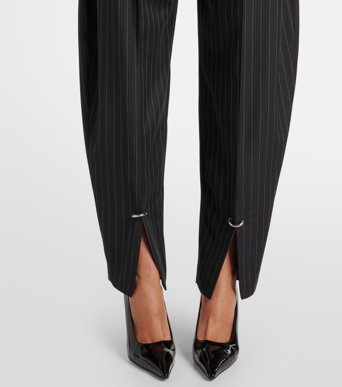 Pantalon barrel rayé en laine mélangée | Mugler