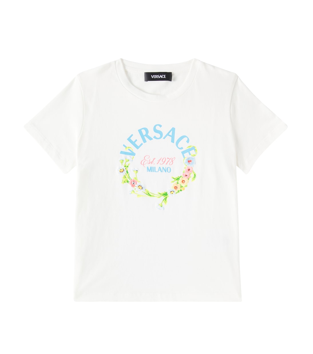 تيشيرت من القطن الجيرسيه بطبعات الورود ولوغو | Versace Kids