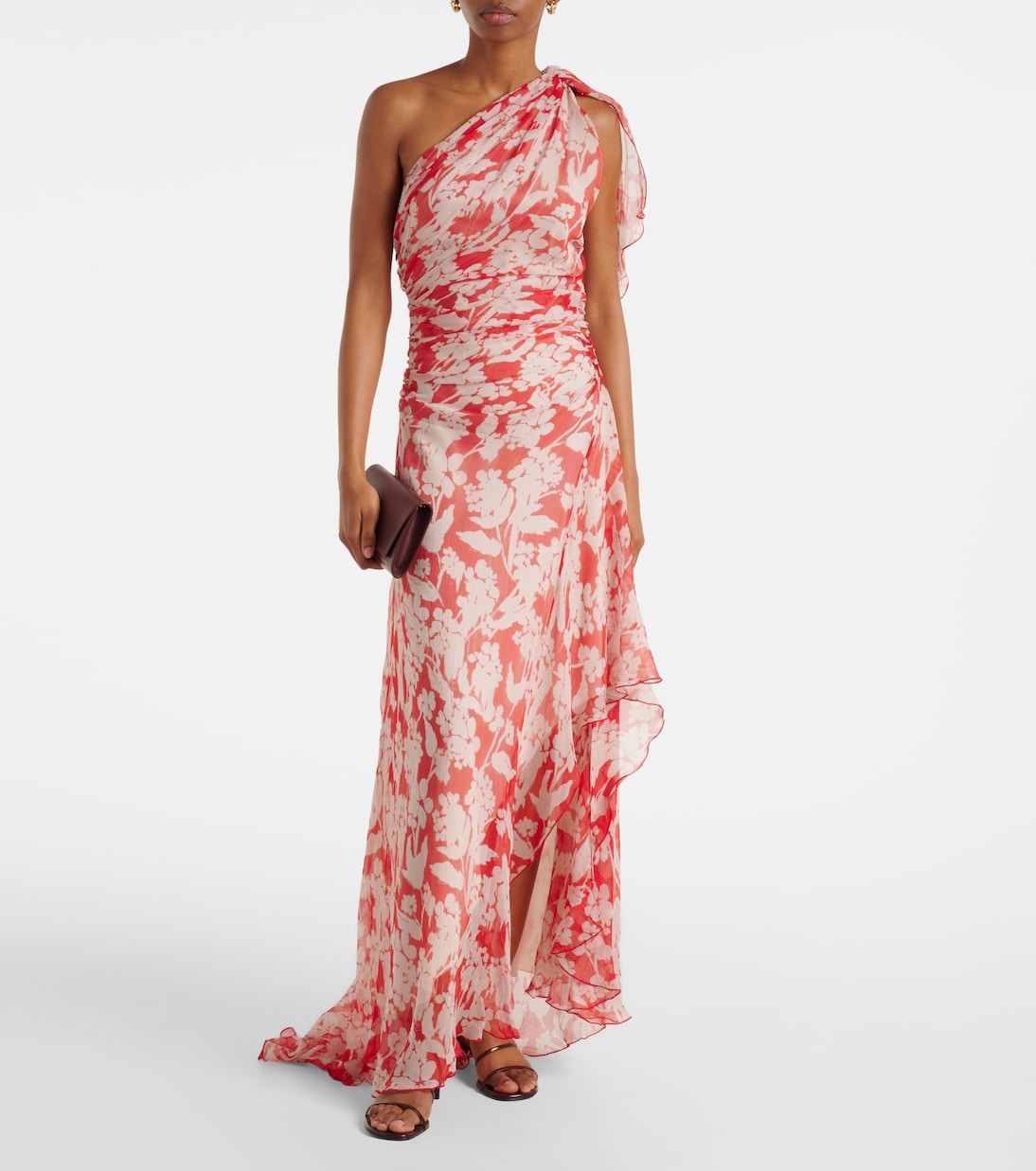 Abito lungo in seta con stampa floreale | Victoria Beckham