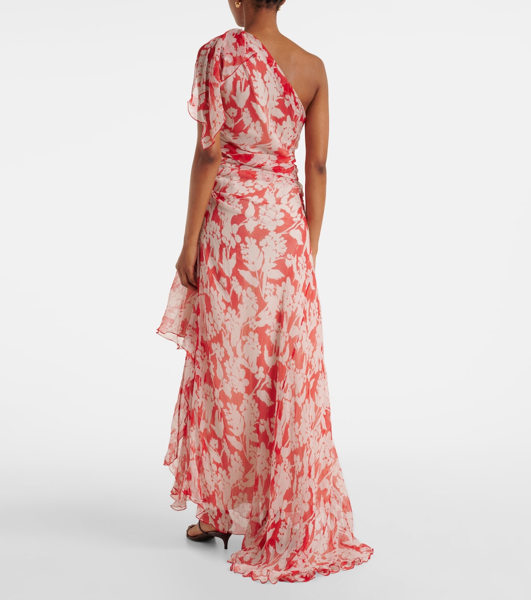 Abito lungo in seta con stampa floreale | Victoria Beckham