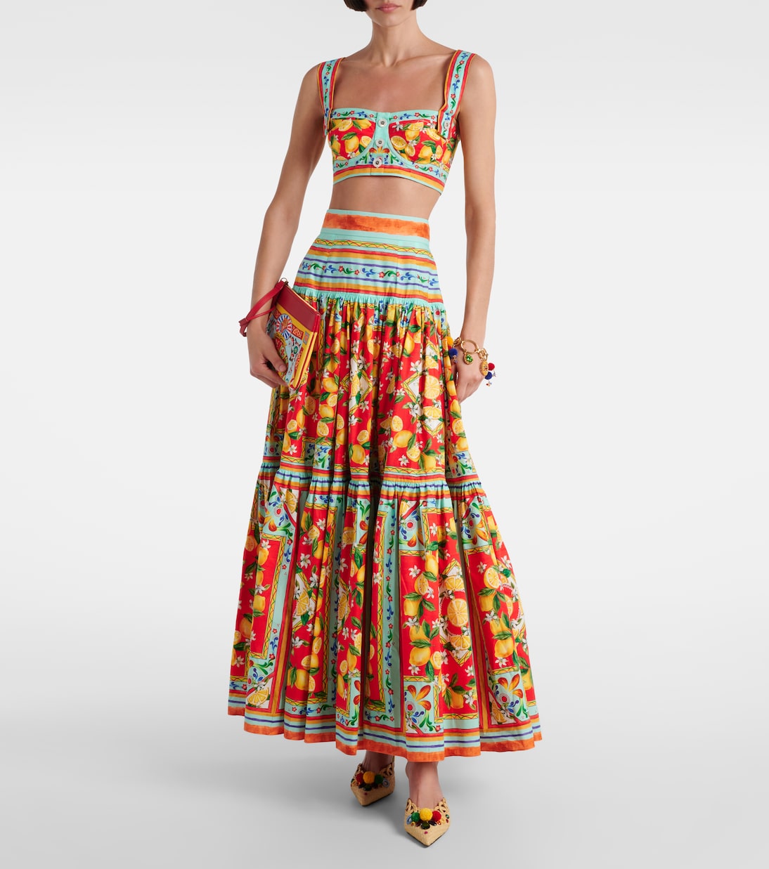 Jupe longue Taormina imprimée en coton | Dolce&Gabbana