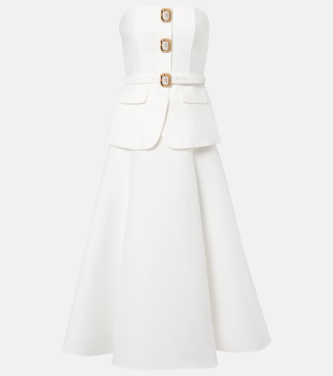 Bridal strapless taffeta midi dress | Self-Portrait