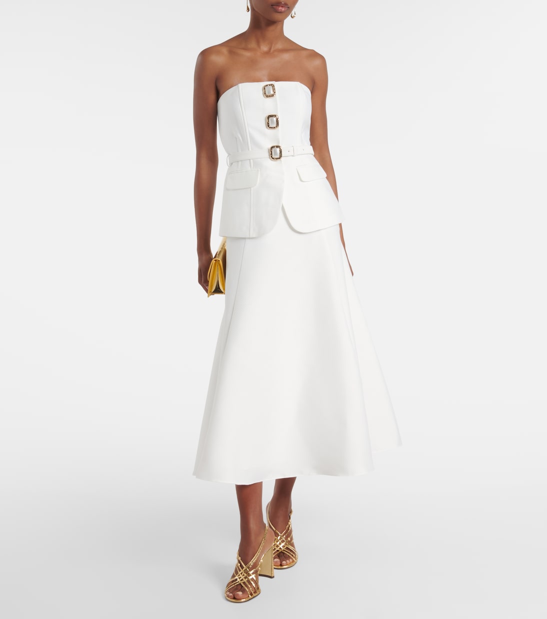 Bridal strapless taffeta midi dress | Self-Portrait