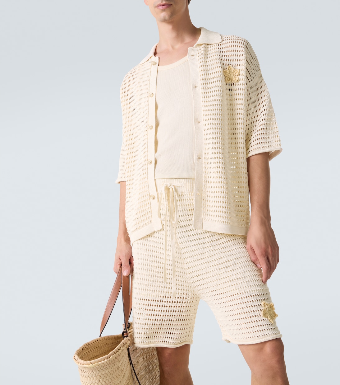 Crochet floral-appliqué open-knit shirt | Commas