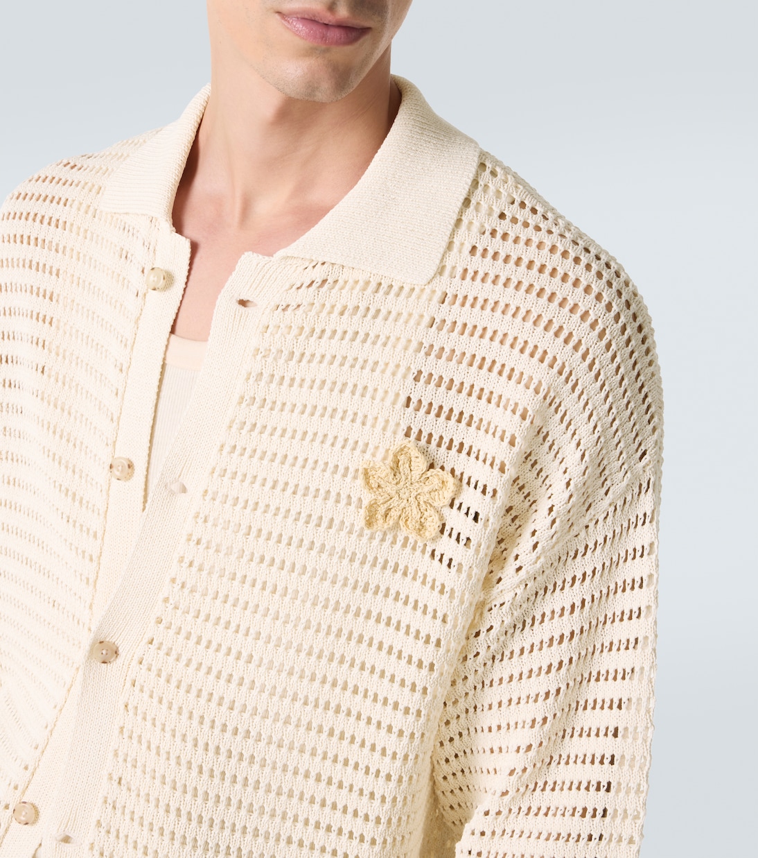 Crochet floral-appliqué open-knit shirt | Commas