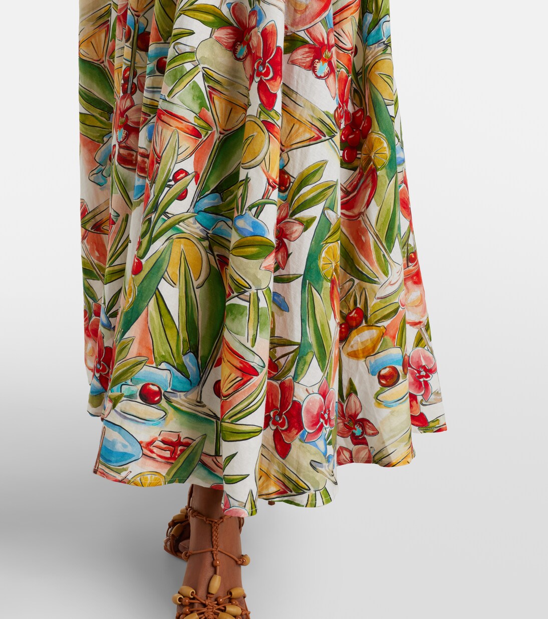 فستان طويل بياقة هالتر من الكتّان المخلوط بطبعات الورود | Farm Rio