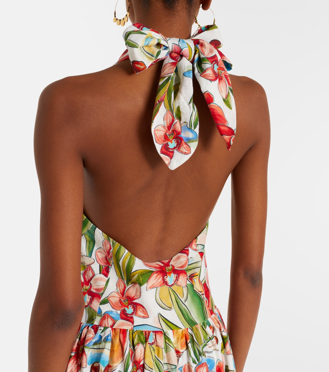 فستان طويل بياقة هالتر من الكتّان المخلوط بطبعات الورود | Farm Rio