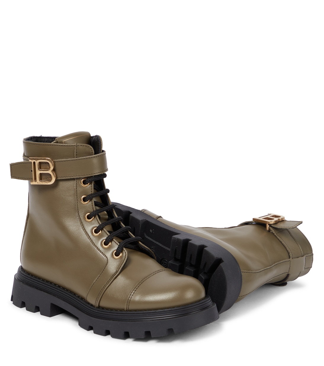 Stivaletti stringati in pelle con fibbia | Balmain Kids