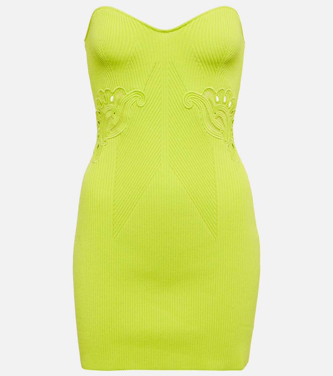 Lace-trimmed ribbed-knit minidress | Self-Portrait