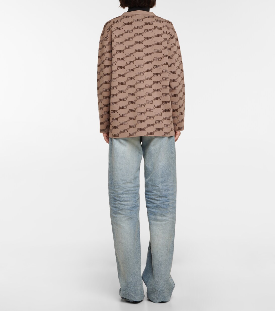 Logo intarsia cotton-blend cardigan in beige - Balenciaga