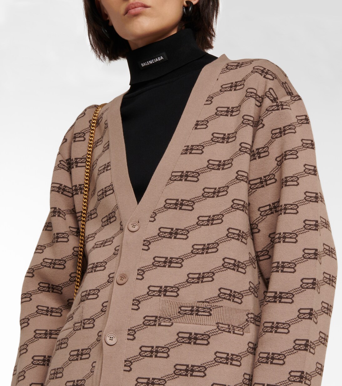 【正規品直輸入】 cardigan cotton-blend intarsia Logo in Balenciaga - beige トップス