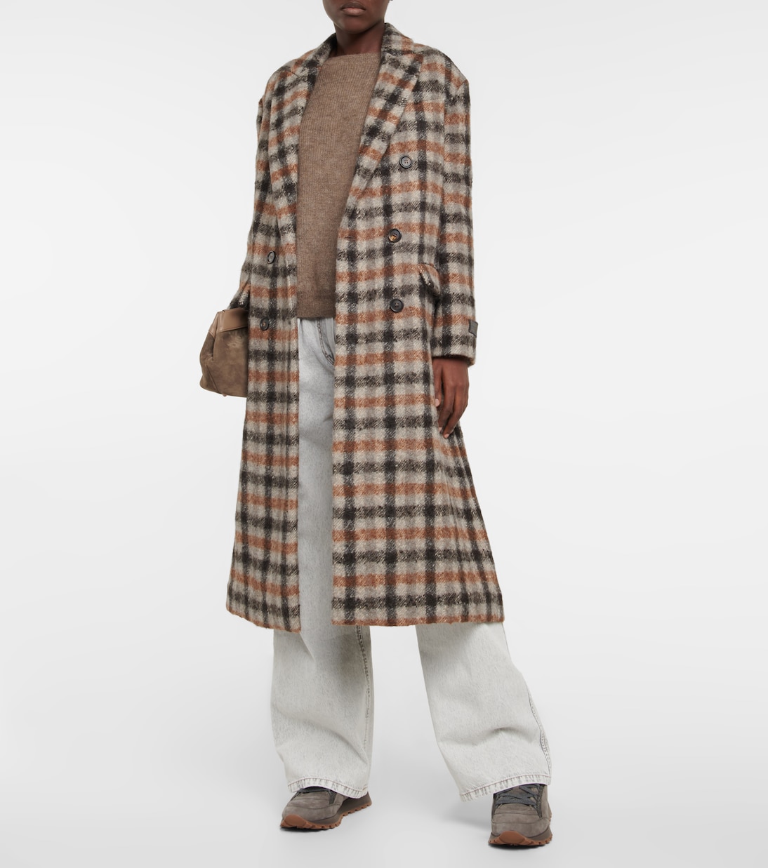 Double-breasted checked coat | Brunello Cucinelli