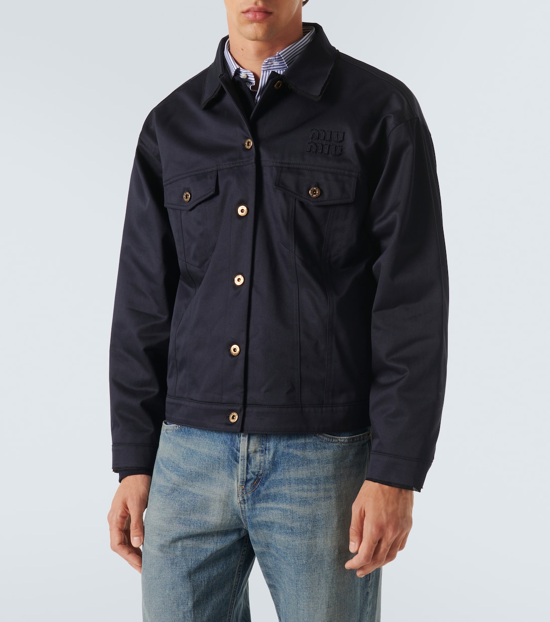 Giacca blouson in cotone con logo | Miu Miu