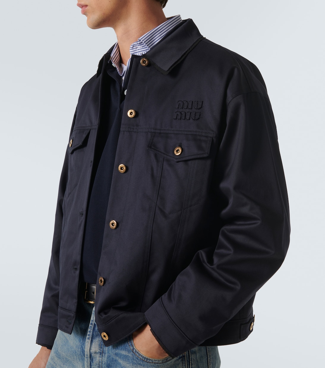 Giacca blouson in cotone con logo | Miu Miu