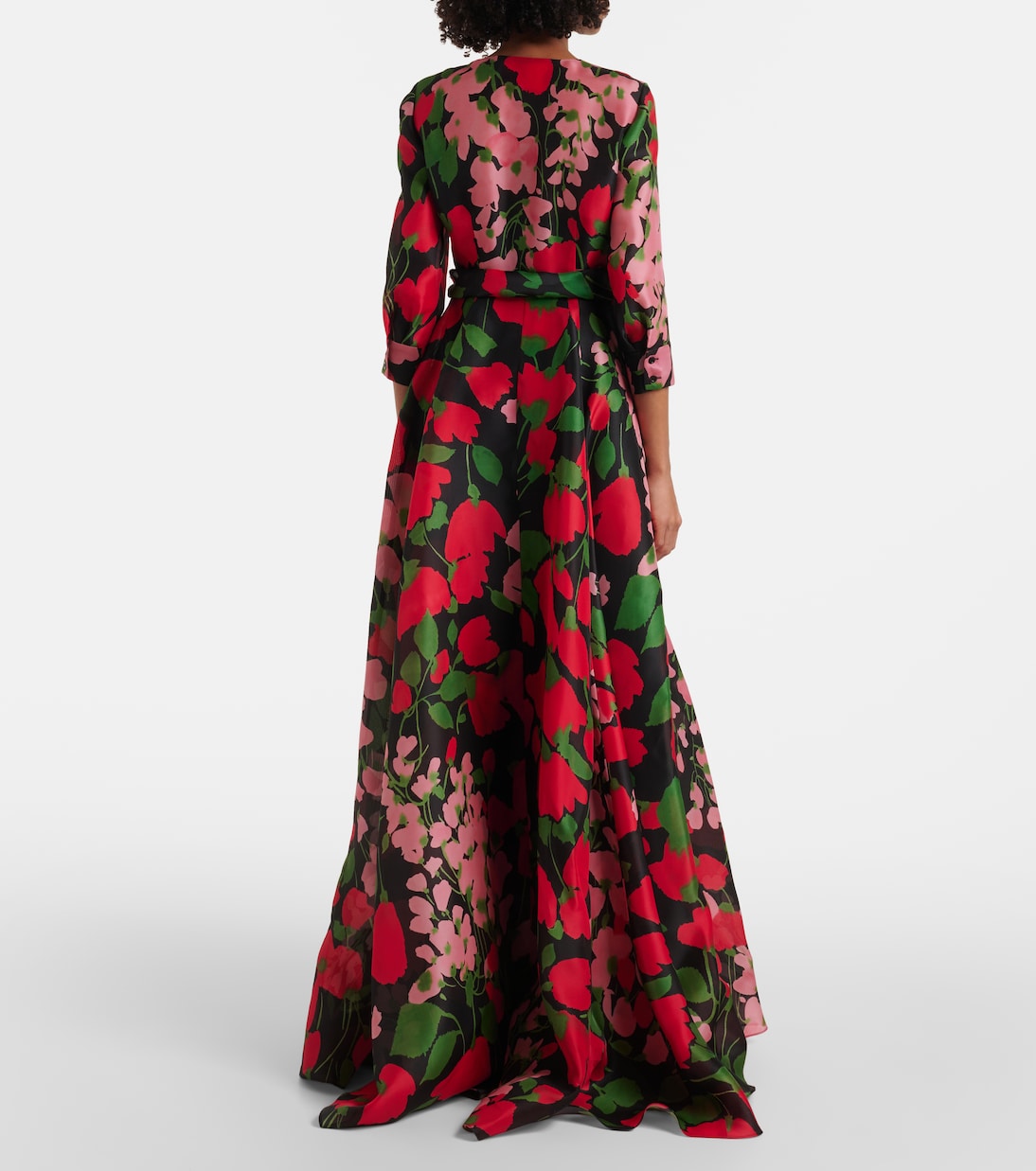 Abito lungo in gazar di seta con stampa | Carolina Herrera