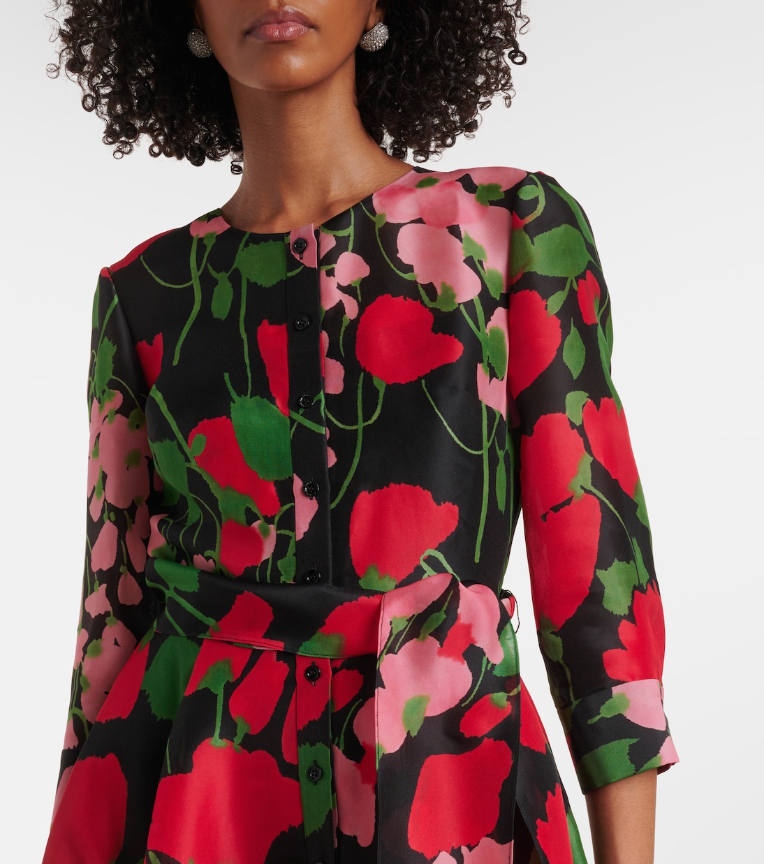 Abito lungo in gazar di seta con stampa | Carolina Herrera