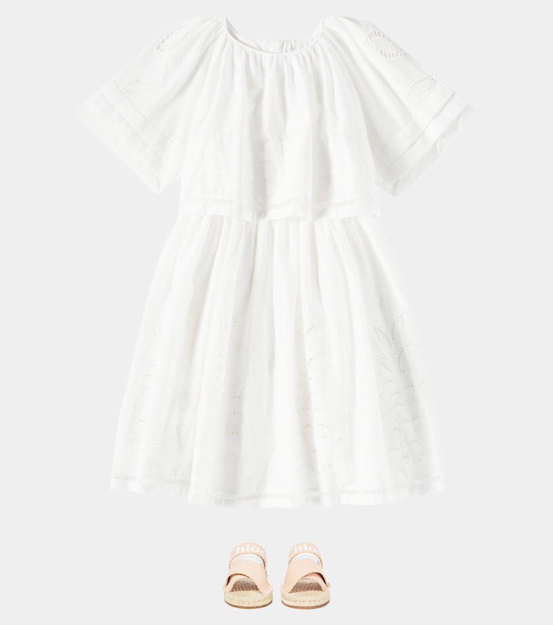 Robe en coton à broderies anglaises | Chloé Kids