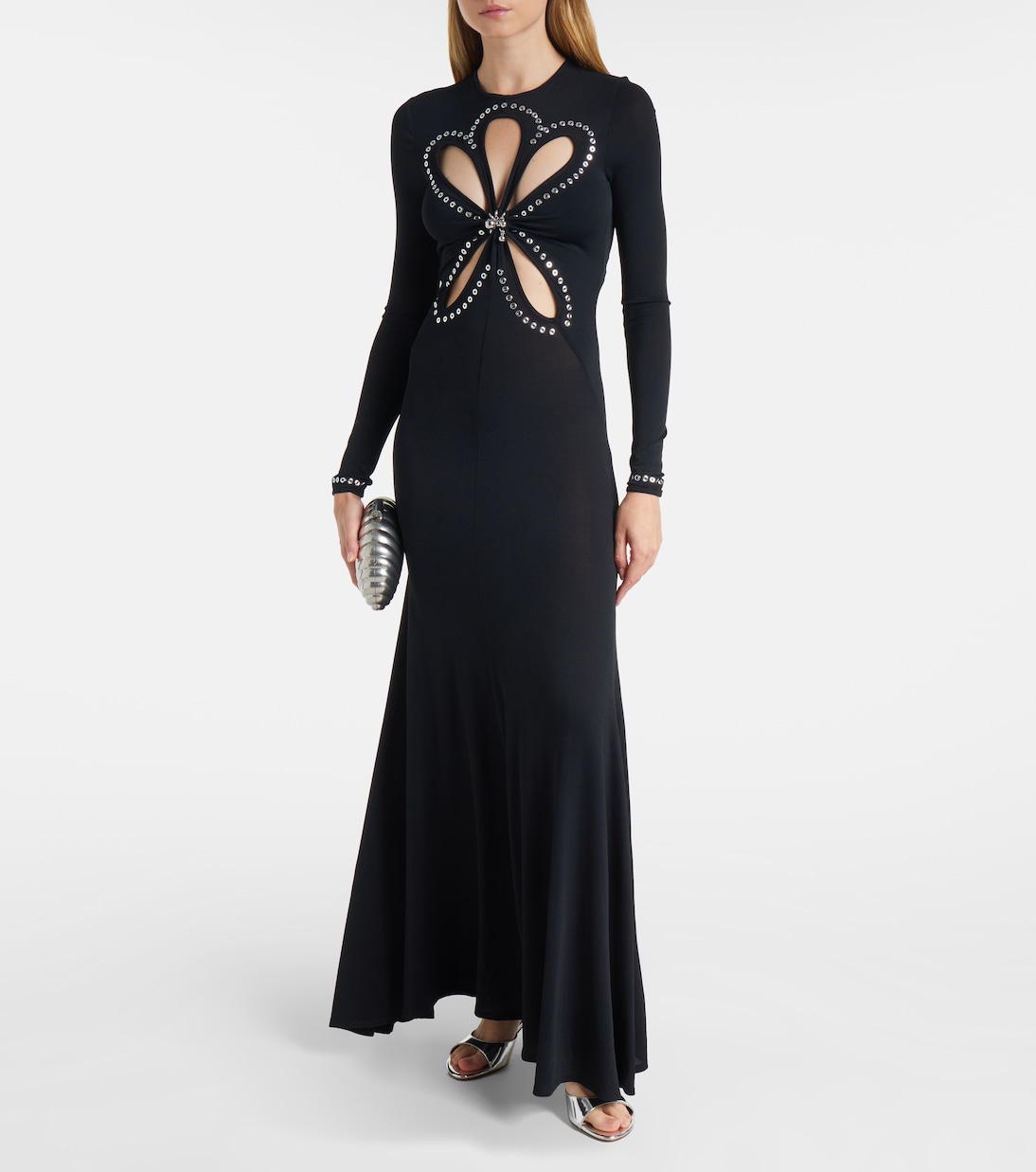 Vestido largo de jersey adornado con aberturas | Rabanne