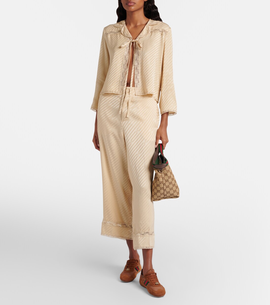 GG silk jacquard cropped wide-leg pants | Gucci
