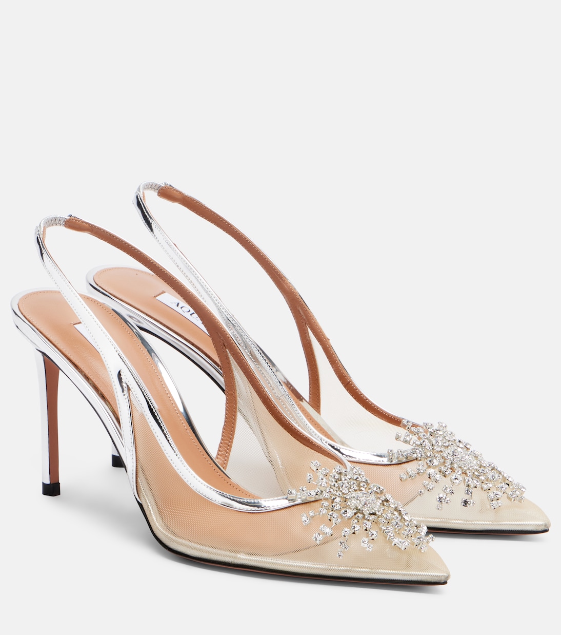 Crystal Firework 85 leather-trimmed slingback pumps | Aquazzura