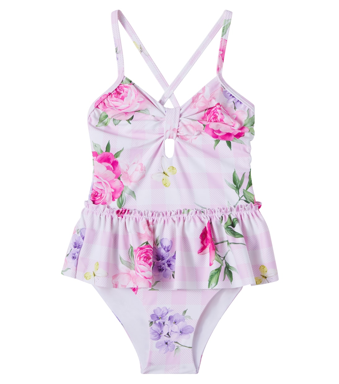 Floral gingham ruffled swimsuit | Monnalisa