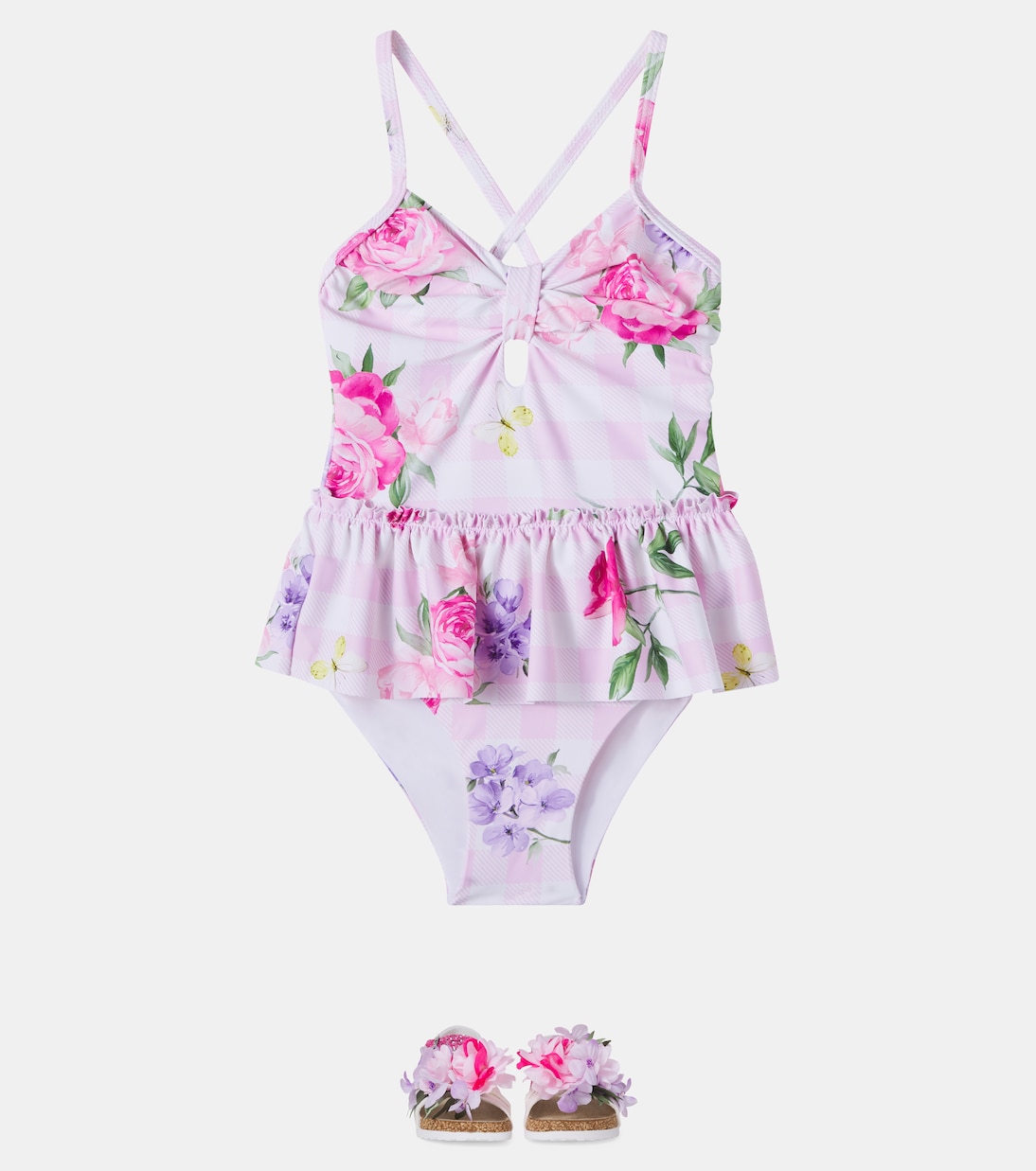 Floral gingham ruffled swimsuit | Monnalisa