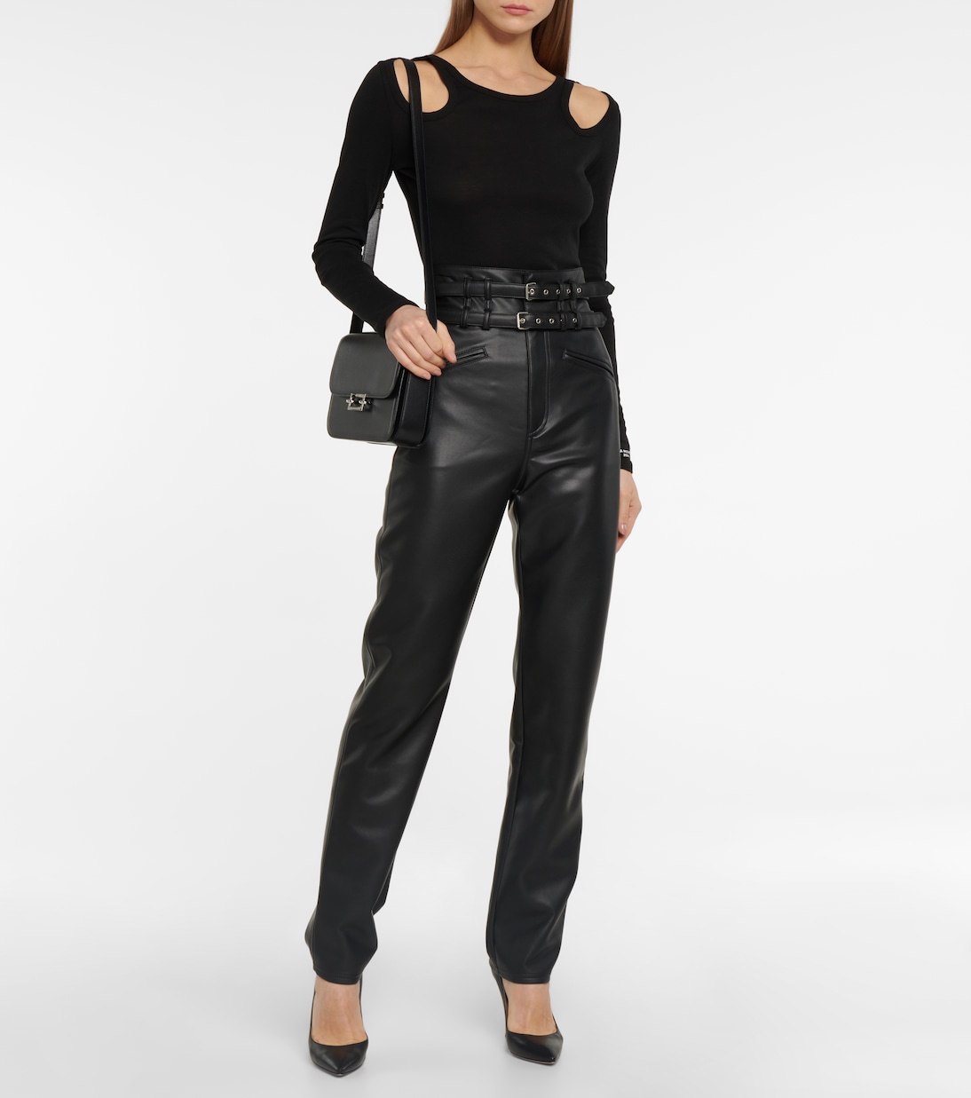 Faux-leather high-rise straight pants | Philosophy di Lorenzo Serafini