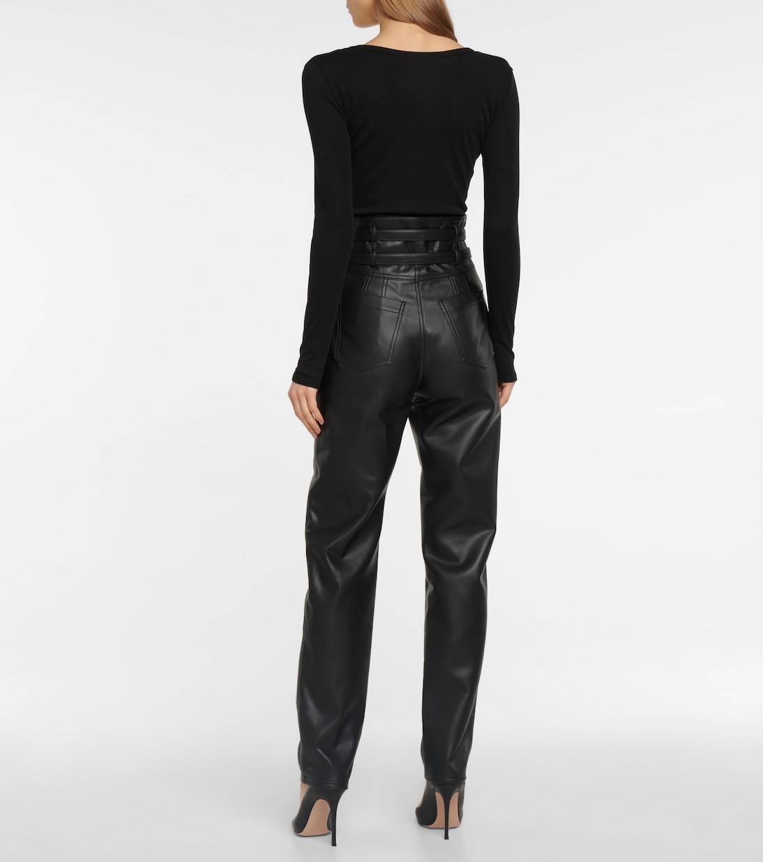 Faux-leather high-rise straight pants | Philosophy di Lorenzo Serafini